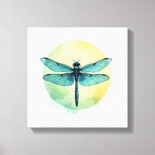Beautiful Green Dragonfly Watercolor Art Insect Lo Canvas Print