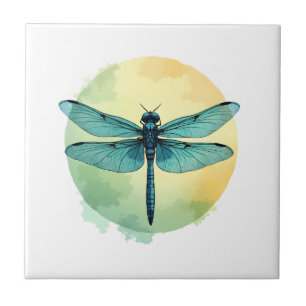 Beautiful Green Dragonfly Watercolor Art Insect Lo Ceramic Tile