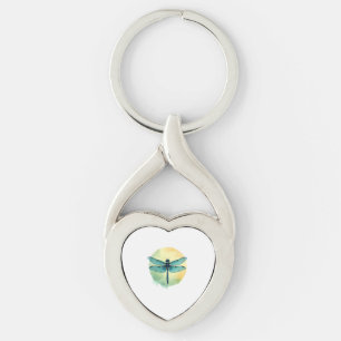 Beautiful Green Dragonfly Watercolor Art Insect Lo Key Ring