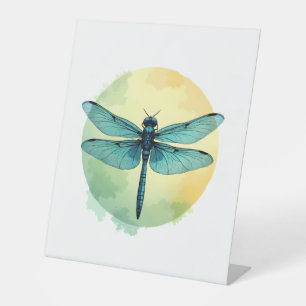 Beautiful Green Dragonfly Watercolor Art Insect Lo Pedestal Sign