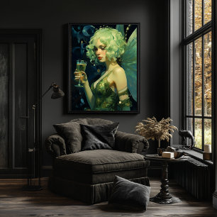 Beautiful Green Fairy Vintage Style Art Poster