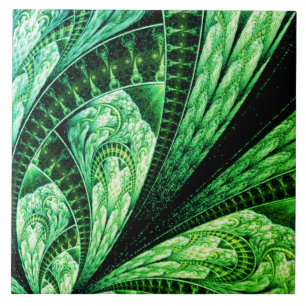 Beautiful Green Fractal Design Digital Art Ceramic Tile