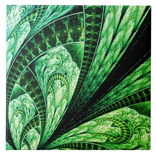 Beautiful Green Fractal Design Digital Art Ceramic Tile (Front)