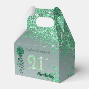 Beautiful Green Glitter & Ribbon 21st Birthday Favour Box