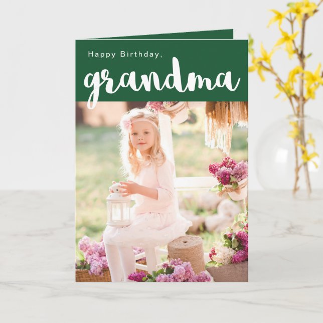 Beautiful Green Happy Birthday Grandma Photo Card (Yellow Flower)