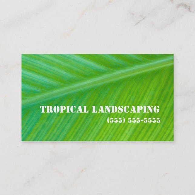 Beautiful Green Leaf Macro Landscaping Business Business Card (Front)