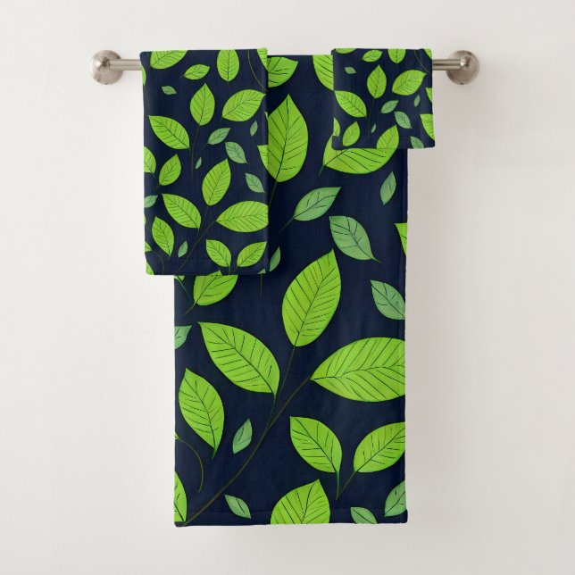 Beautiful green leaf pattern bath towel set (Insitu)