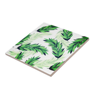Beautiful Green Leaves Ceramic Tile