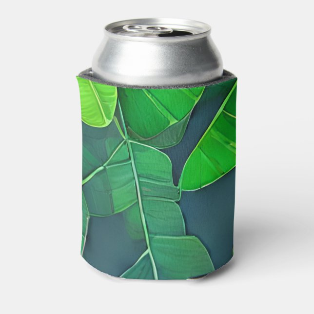 Beautiful Green Leaves Pattern Can Cooler (Can Back)