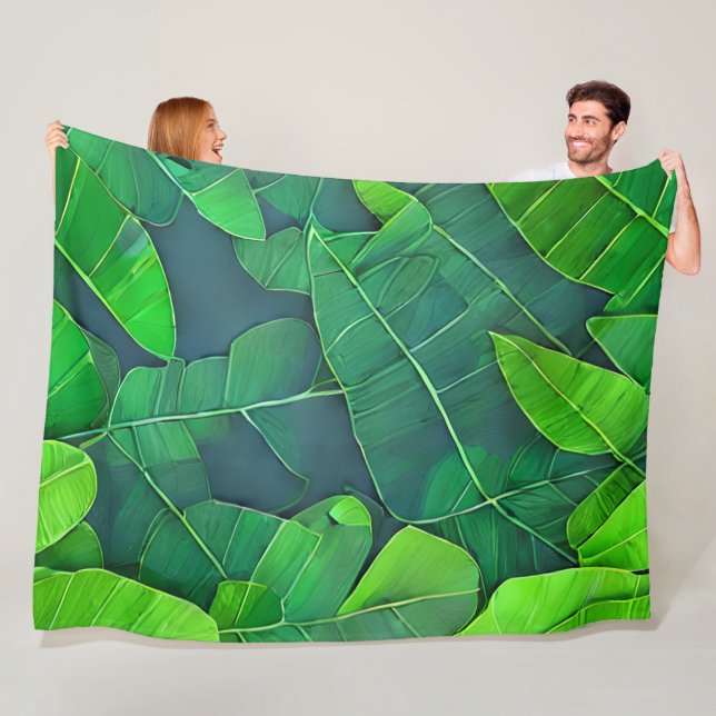 Beautiful Green Leaves Pattern Fleece Blanket (In Situ)