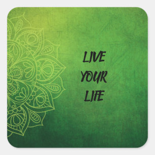 Beautiful Green Mandala with Quote Square Sticker