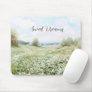 Beautiful Green Meadow Flowers Blue Sky Mouse Pad