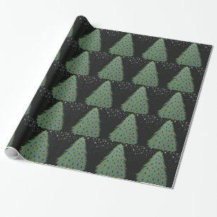 Beautiful Green Metalic Christmas Tree Painting Wrapping Paper