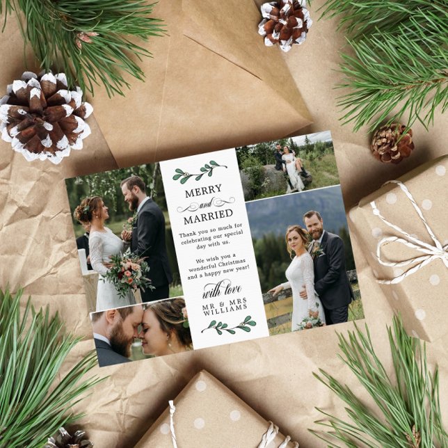 Beautiful Green Mistletoe Merry Married Christmas Thank You Card (Creator Uploaded)