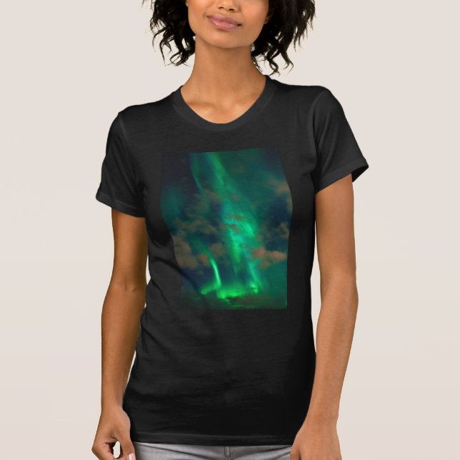 Beautiful Green Northern Lights with Clouds T-Shirt (Front)