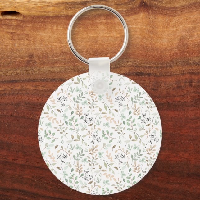 Beautiful Green Orange Blossom Flower Pattern Key Ring (Front)