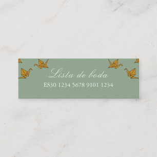 Beautiful Green Paper Crane Wedding Mini Business Card