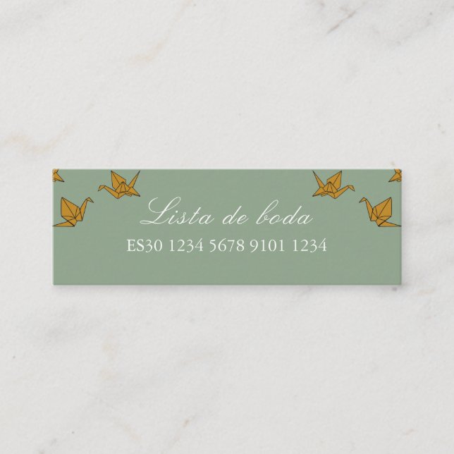Beautiful Green Paper Crane Wedding Mini Business Card (Front)