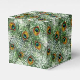 Beautiful Green Peacock Feather Favour Box