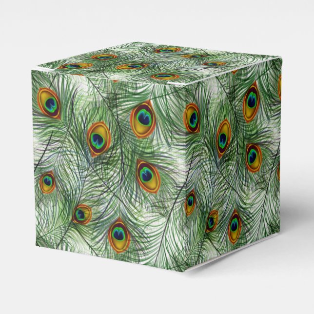 Beautiful Green Peacock Feather Favour Box (Front Side)