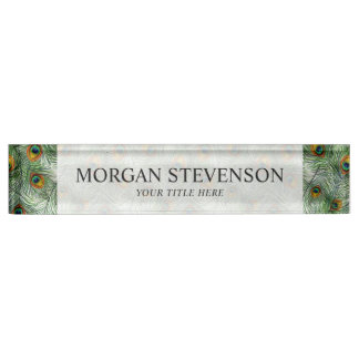 Beautiful Green Peacock Feather Nameplate