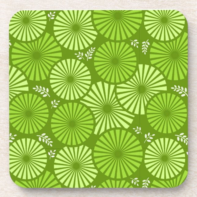 Beautiful, green retro floral Cork Coaster (Front)