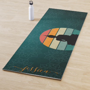 Beautiful Green Retro Sunset Mandala Custom Name Yoga Mat