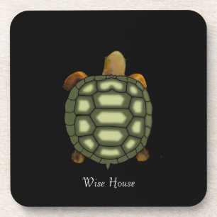 Beautiful Green Turtle on Black Coaster