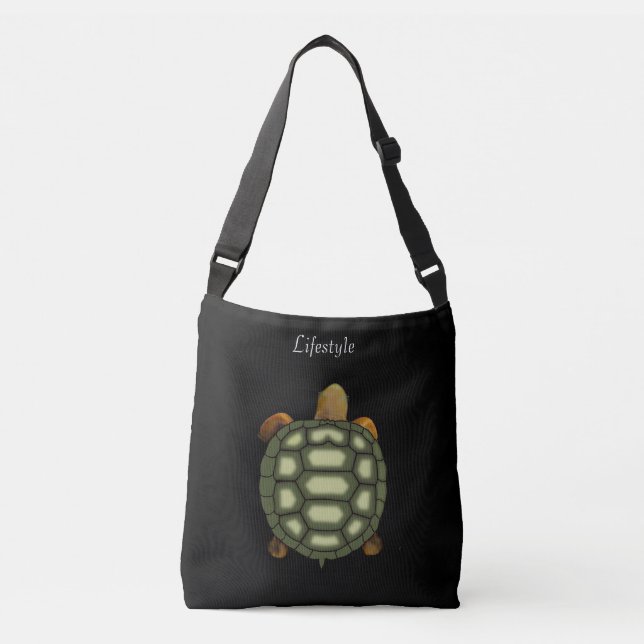 Beautiful Green Turtle on Black Crossbody Bag (Front)