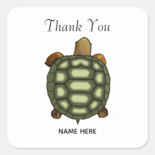 Beautiful Green Turtle on White Thank You Square Sticker