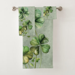 Beautiful Green Watercolor Shamrock Bath Towel Set