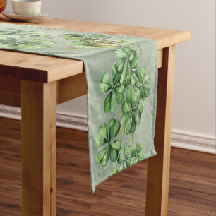 Beautiful Green Watercolor Shamrock Short Table Runner