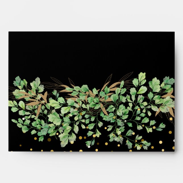 Beautiful Greenery Black Gold Envelope (Front)