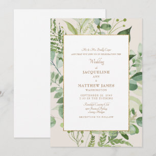 Beautiful Greenery Bride Parents Cream & Gold Invitation
