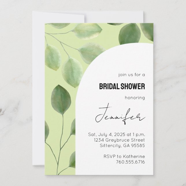 Beautiful greenery eucalyptus leaves invitation  (Front)