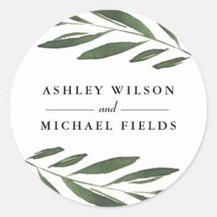 Beautiful Greenery Fern Leaf Modern Wedding Favour Classic Round Sticker