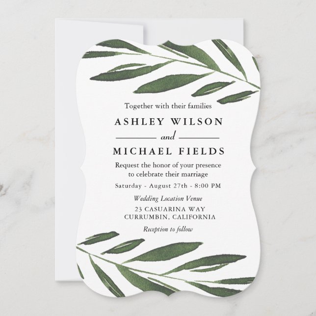 Beautiful Greenery Fern Leaf Modern Wedding Invitation (Front)