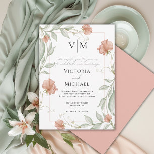 Beautiful Greenery Peach Floral Elegant Wedding Invitation