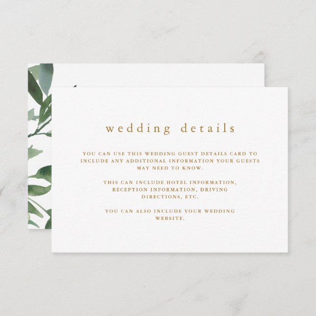Beautiful Greenery Wedding Guest Details Enclosure Card (Front/Back)