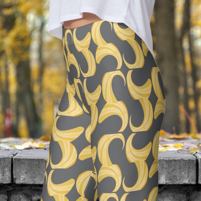 Beautiful Grey and Gold Curves Pattern Leggings (Golden Curves over Dark Gray Leggings)