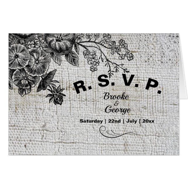 Beautiful Grey & Black Artistic Flowers RSVP (Front Horizontal)