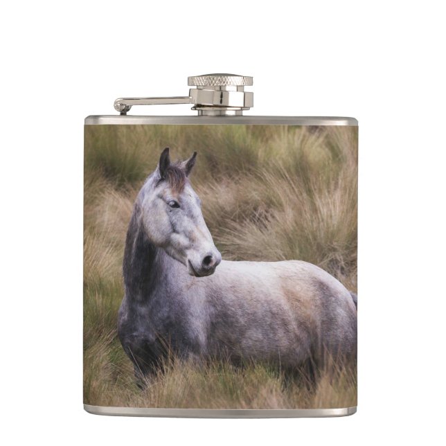 Beautiful Grey Coloured Horse Hip Flask (Front)