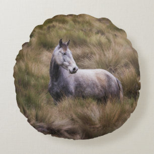 Beautiful Grey Coloured Horse Round Cushion