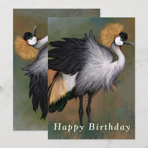 Beautiful Grey Crowned Crane Birthday Card