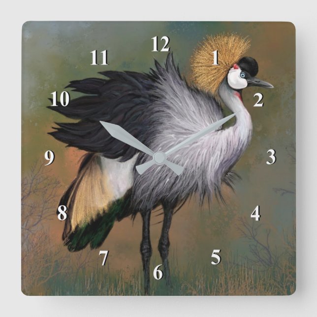 Beautiful Grey Crowned Crane - Migned Painting Art Square Wall Clock (Front)