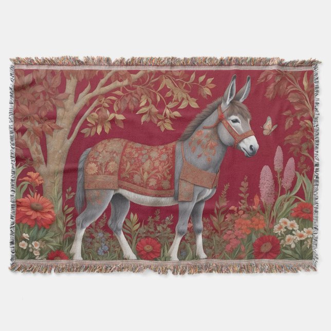 Beautiful Grey Donkey Red Countryside  Throw Blanket (Front)