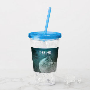 Beautiful Grey Wolf in a Dark Forest Acrylic Tumbler