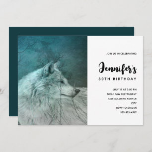 Beautiful Grey Wolf in a Dark Forest Birthday Invitation