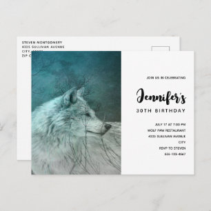 Beautiful Grey Wolf in a Dark Forest Birthday Invitation Postcard