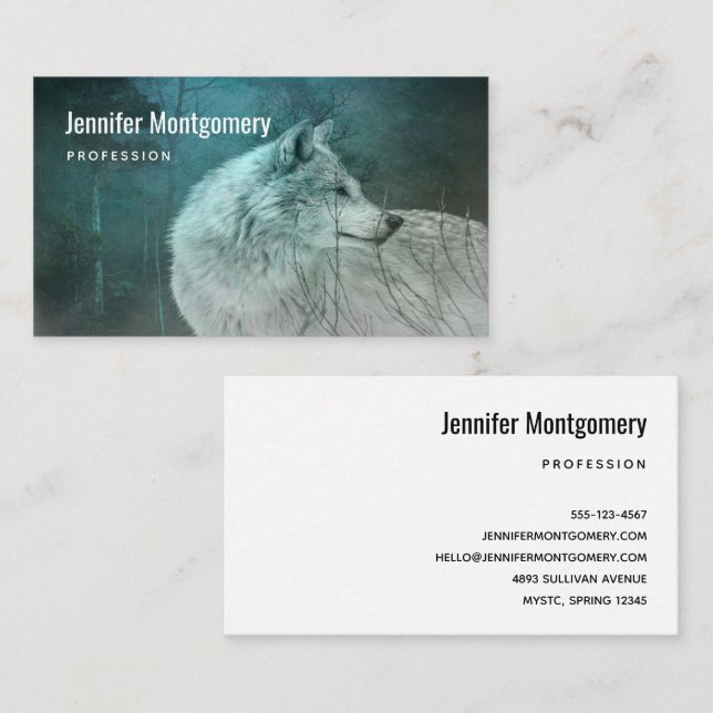 Beautiful Grey Wolf in a Dark Forest Business Card (Front/Back)